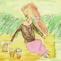 Marie having a picnic, by Radhika - aged 10, India